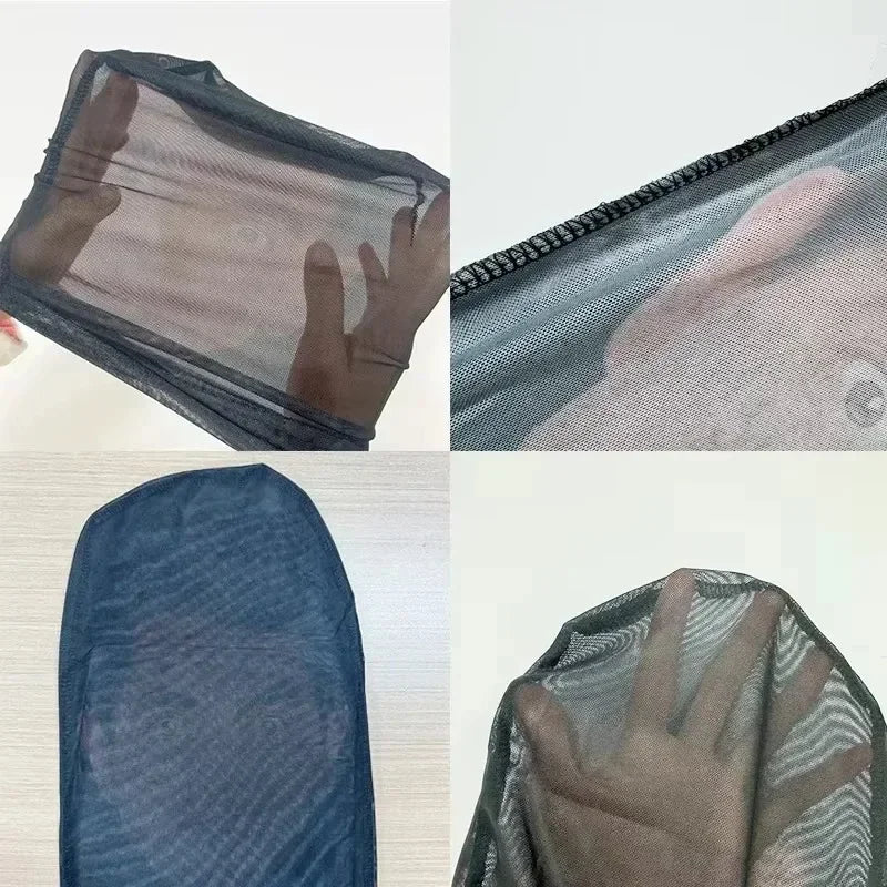 A realistic 3D printed horror balaclava mask shown in various views, including a mesh fabric and a skin-toned silicone piece.