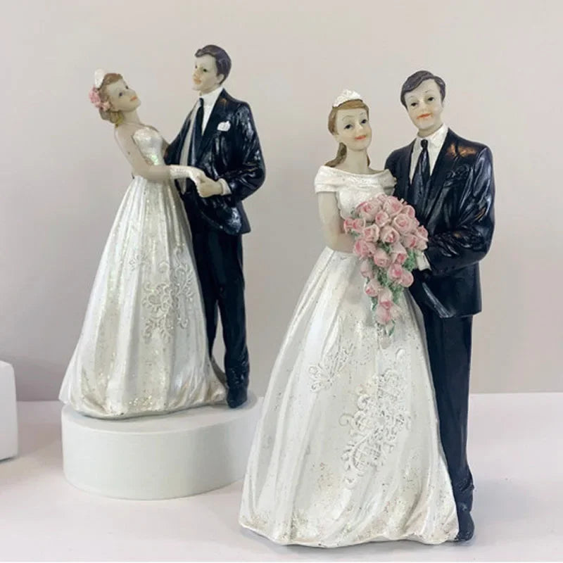 Resin Bride and Groom Cake Topper Figurine Set