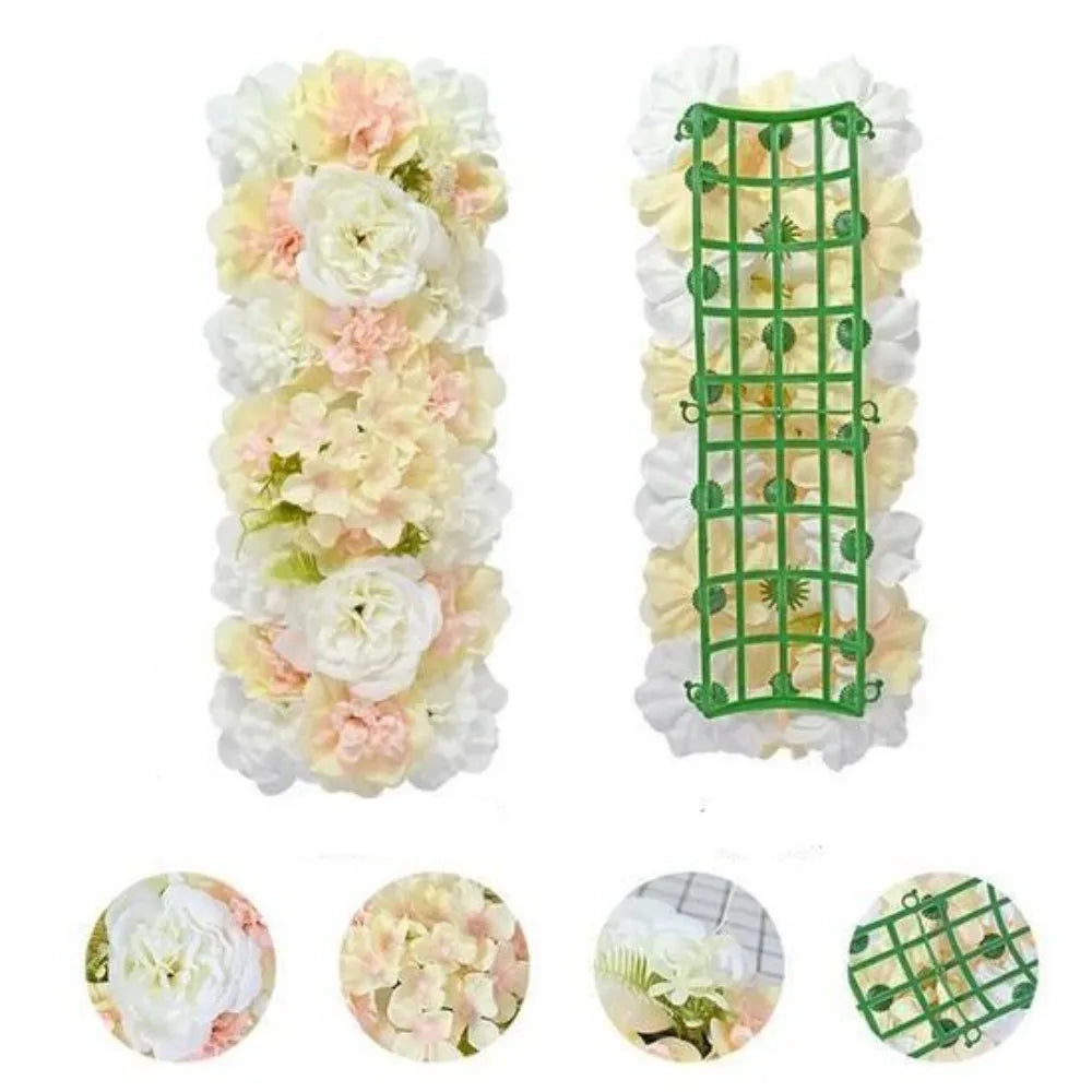 Artificial rose flower arch panel in pale pink and cream colors for wedding and party decor