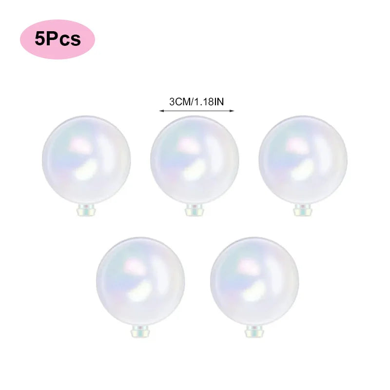 A set of five iridescent pearl-like cake toppers with a 3cm diameter and 1.18 inch size.