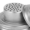 Stainless steel mason jar shaker lid with a perforated top and a matching base.