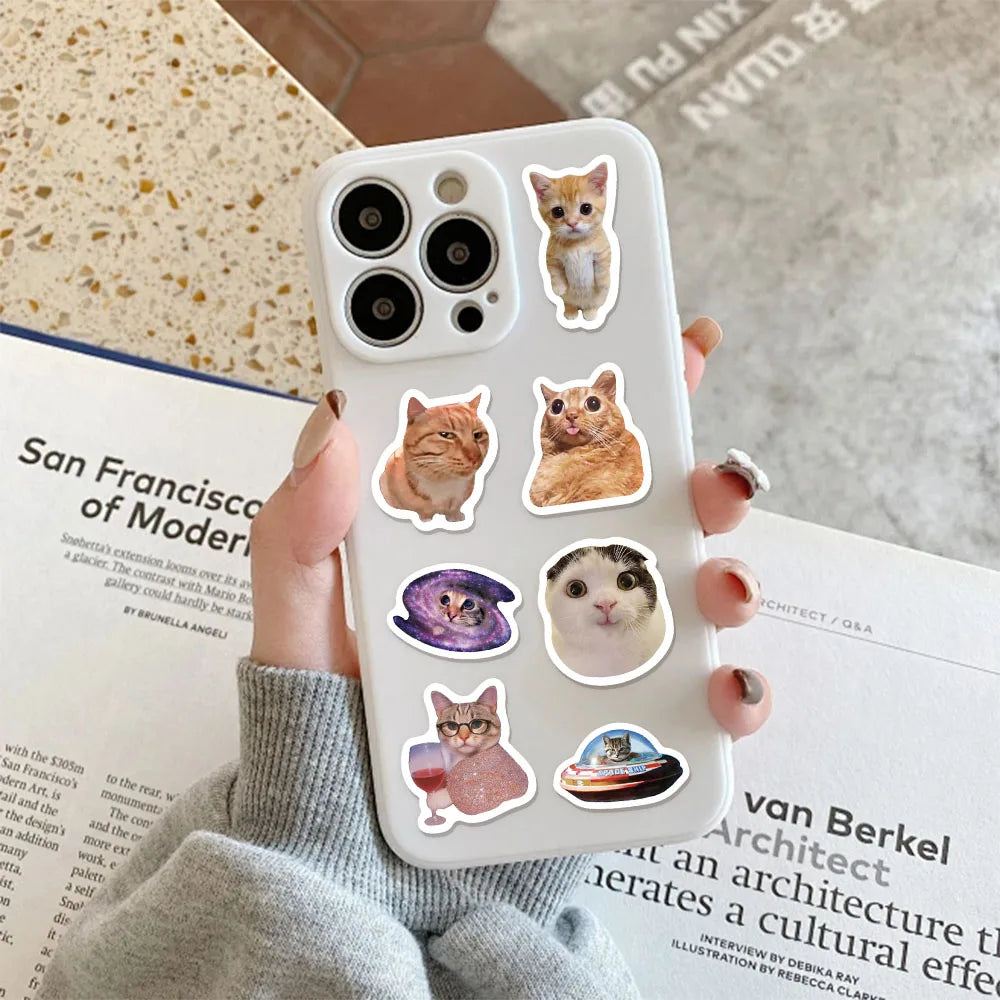 A white phone case featuring various cartoon cat reward stickers for kids