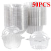 A set of 50 clear plastic dessert packaging boxes for cakes and confections.