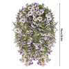 A vertical arrangement of purple and white silk morning glory vine hanging flowers for home decor.