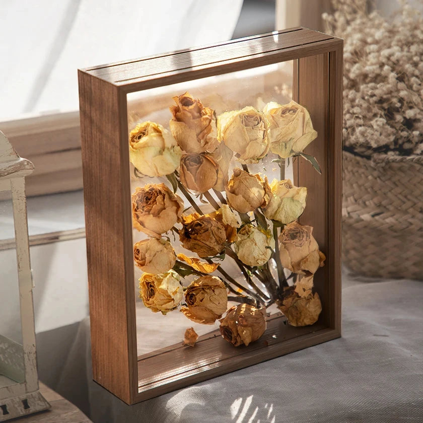 Deep Shadow Box Frame for 3D Displays - Wooden Tabletop Keepsake Case
