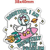 A white duck illustration with a pink rocket and text that reads Houston I am definitely the problem