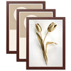 A set of three wooden photo frames displaying gold tulip floral designs.