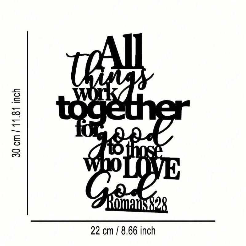 Black script text of Romans 8:28 All things work together for good to those who love God