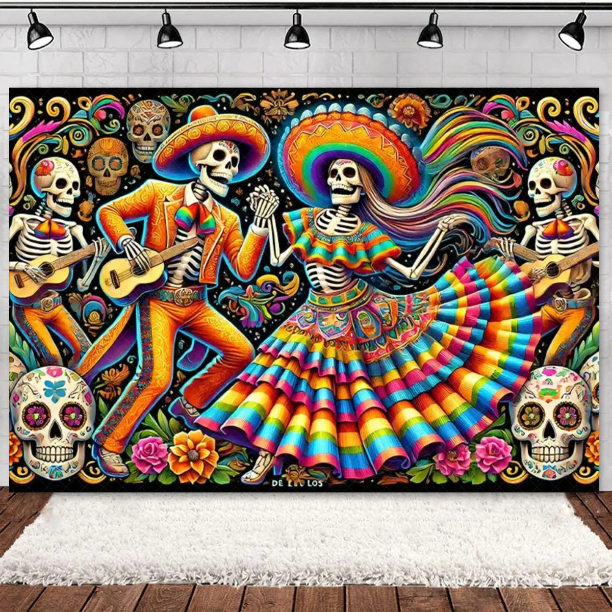 Day of the Dead Skeleton & Floral Backdrop for Party Photo Booth