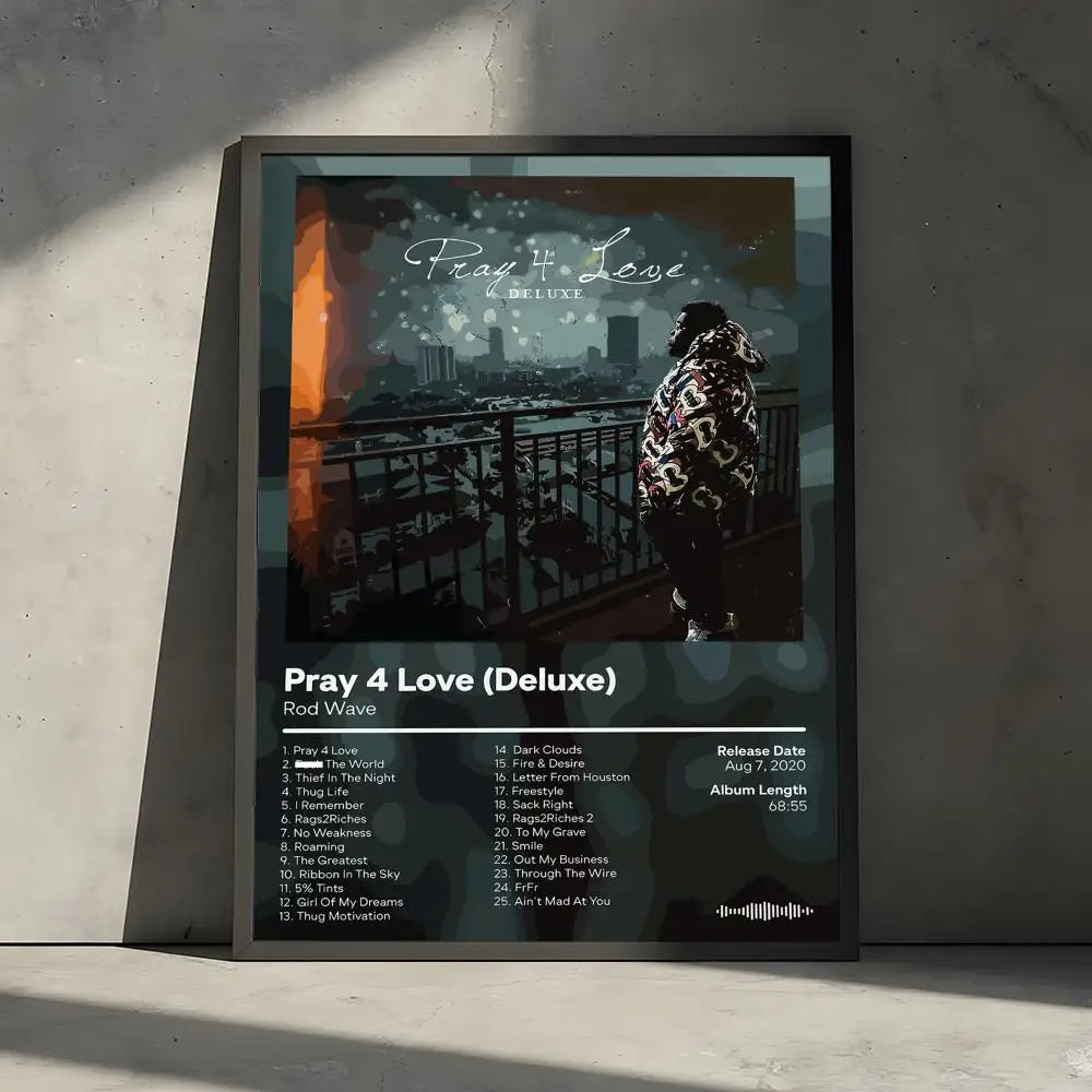 A poster featuring the title Pray 4 Love (Deluxe) with a dark, moody background and a silhouette of a person.