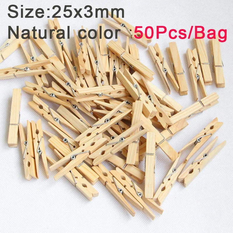 Colorful Natural Wooden Clips for Crafts, Photos, and DIY Projects