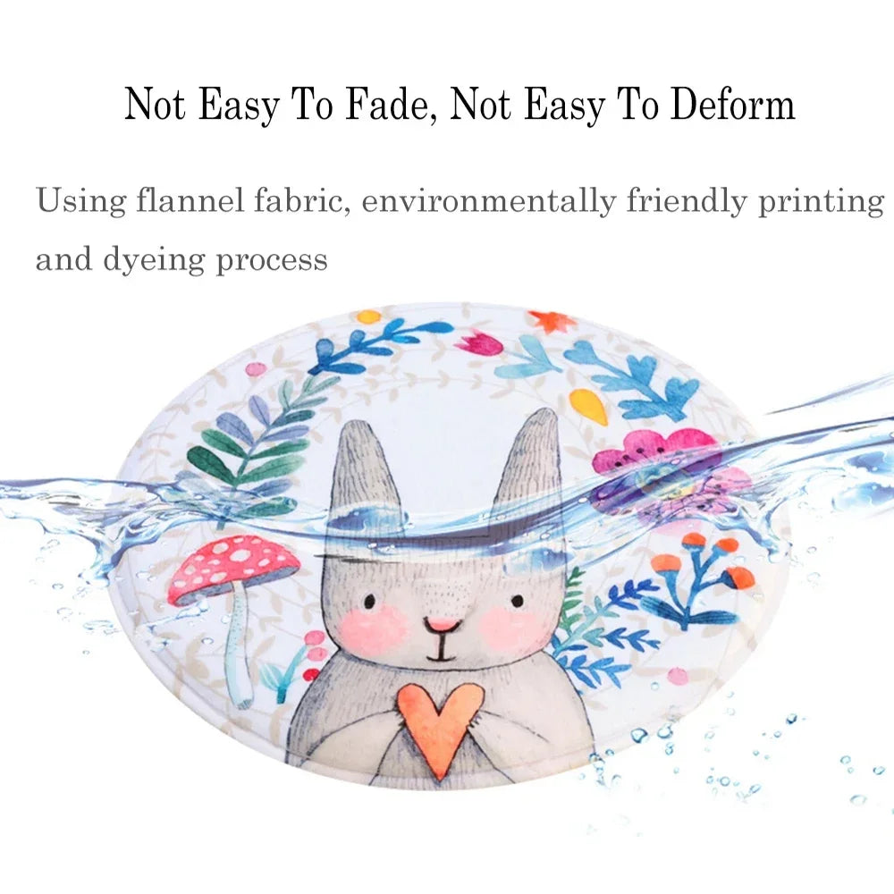 Watercolor illustration of a cute rabbit with a heart, featuring plants and water effects on a clear disc.