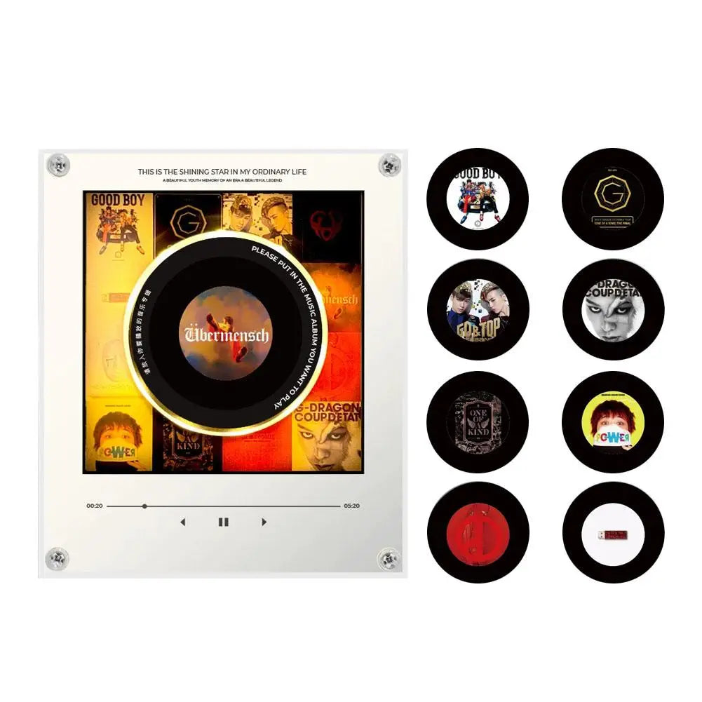 A retro NFC music box night light featuring a rotating disc and several circular discs.