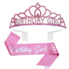 Pink glitter birthday crown and sash set for women