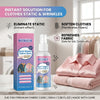A bottle of Jue Fish Anti-Static Clothes Spray is shown next to a pink collared shirt and folded fabric.
