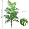 A realistic artificial palm tree with 24 silk green leaves shown in a vertical display.