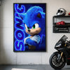 A movie poster featuring Sonic the Hedgehog in an anime style, looking intensely at the viewer.