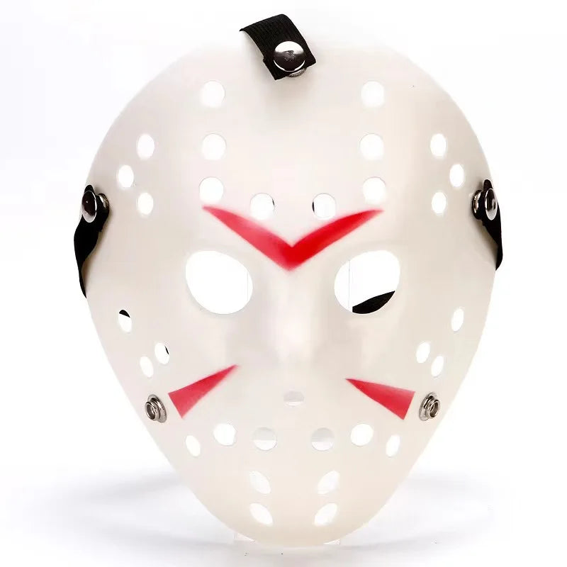A realistic white horror animal mask with black straps and red markings for Halloween costumes.