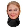 A realistic silicone face mask covering the lower half of a woman's face, shown in black.