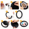 A set of elegant oval wooden wall photo frames in black and white, showing various assembly steps.