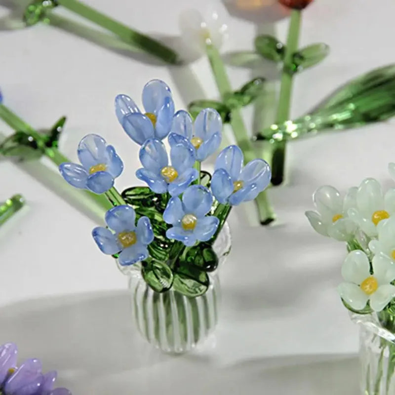 Hand-Blown Glass Flower Bouquet with Vase