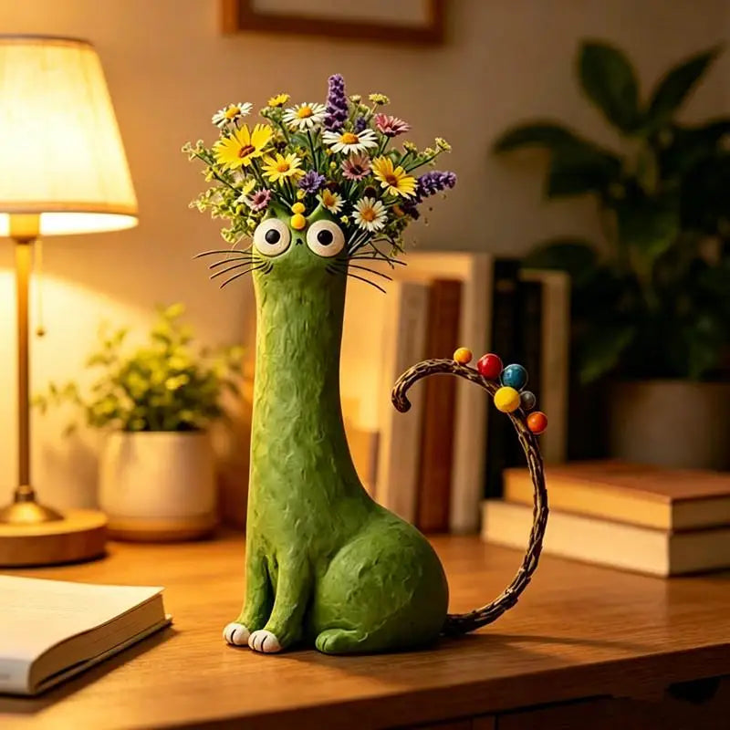 Cute Cat-Shaped Resin Vase for Home Decor