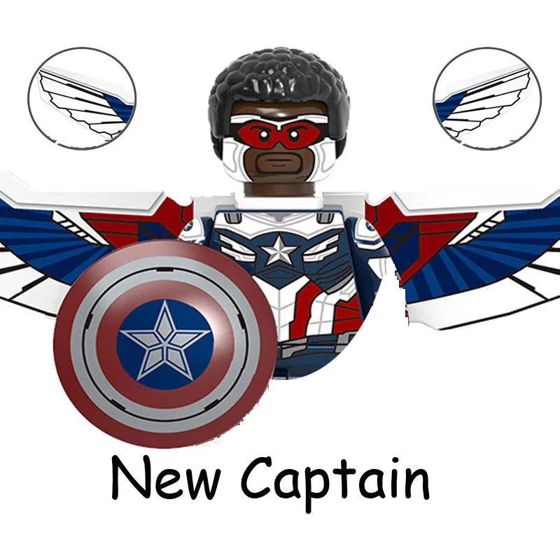 Building blocks set featuring a New Captain figure with winged emblems and a circular insignia.