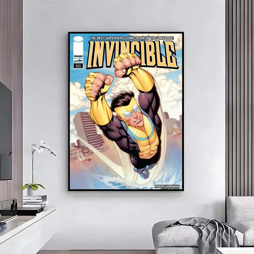 Animated wall art poster featuring Invincible from the comic book series in a dynamic pose