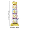 A stack of foil balloons shaped like the letters G, I, R, and L in pastel colors for a gender reveal party
