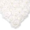 A heart shape made of white artificial foam roses.