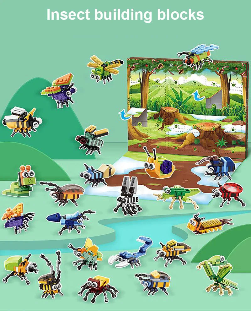 A collection of insect building blocks featuring various jungle animals and insects.