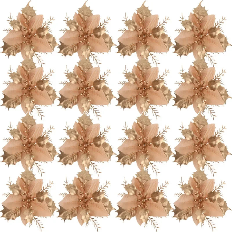 Glitter Christmas Flower Ornaments with Clips (Set of 5)