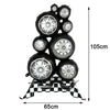 A stack of black and silver race car number balloons for birthday party decorations