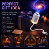 A 2-in-1 Galaxy Projector night light with a remote control illuminating a dark scene.