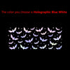 A collection of purple and white holographic bat silhouettes against a black background.