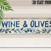 Vintage retro metal street sign featuring the text Wine & Olives surrounded by olive branches for wall decor.