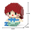 A model kit of a female character made from red and beige LEGO-style building blocks.