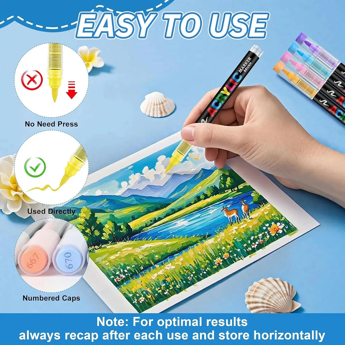 72-Color Acrylic Paint Pen Set with Brush Tips