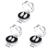A set of realistic vampire fangs with adjustable fit shown in various sizes.