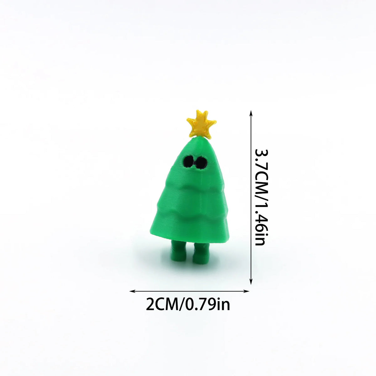 A small, green, Christmas tree-shaped figurine with a yellow star on top.