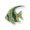 A vintage marine life brooch pin set shaped like a fish, encrusted with green and blue rhinestones.