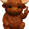 A small, brown resin statue of a fluffy calf with large eyes and horns.