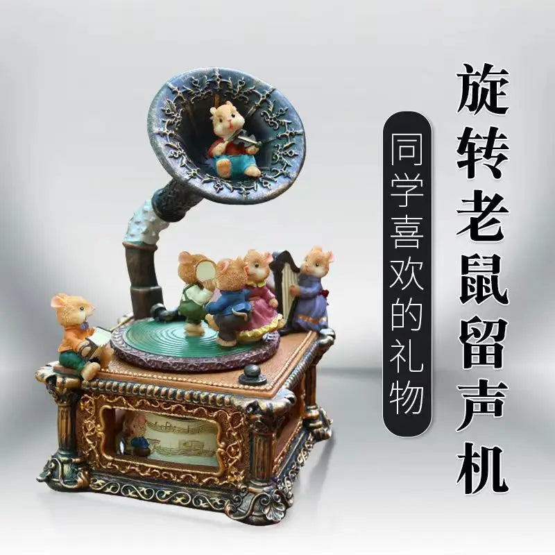 A vintage carousel music box decoration featuring a small figurine of a bear on top.