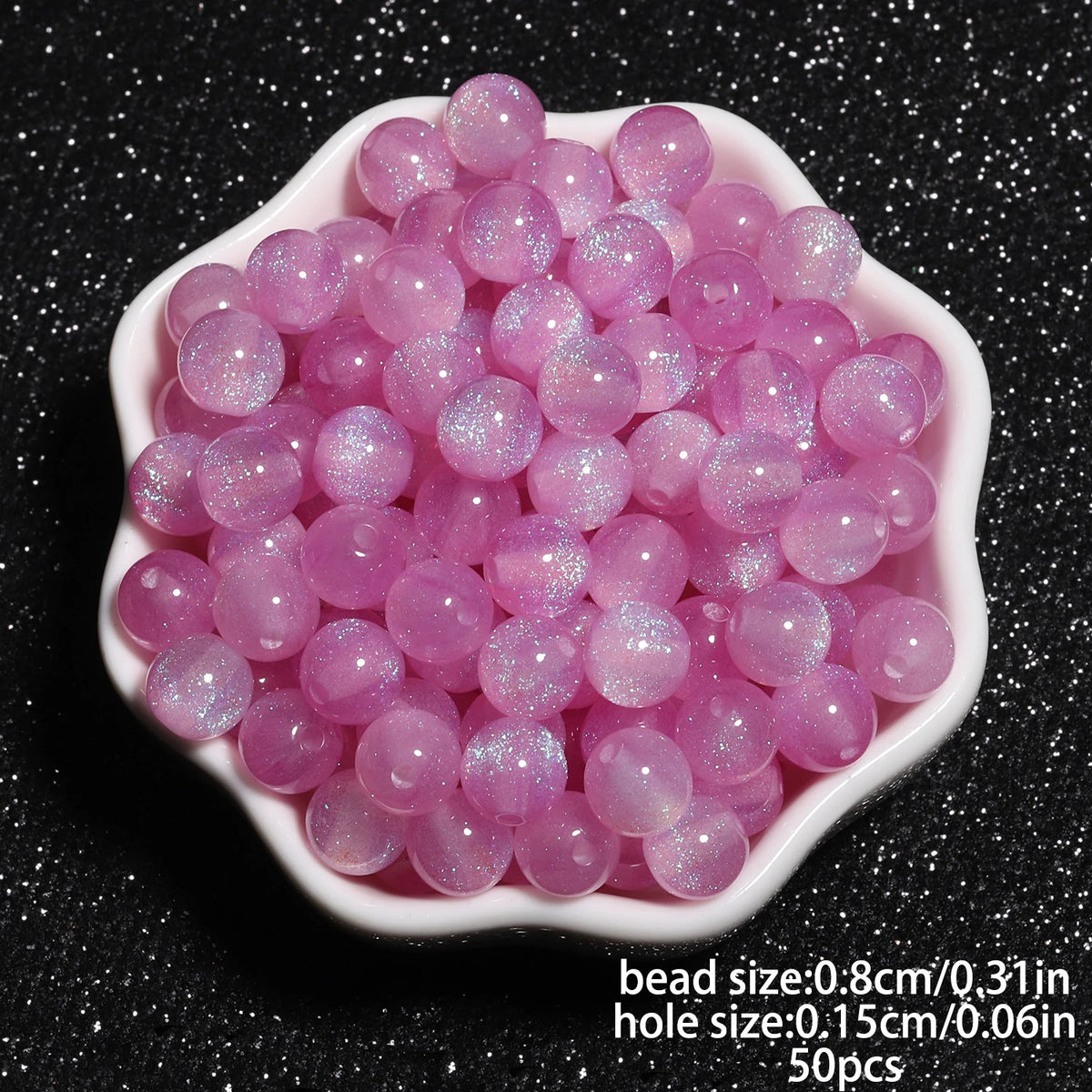 8mm Multicolor Glitter Resin Beads - 50 Pack for Jewelry Making