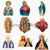 A set of stickers featuring various depictions of the Catholic Virgin Mary and Jesus Christ.