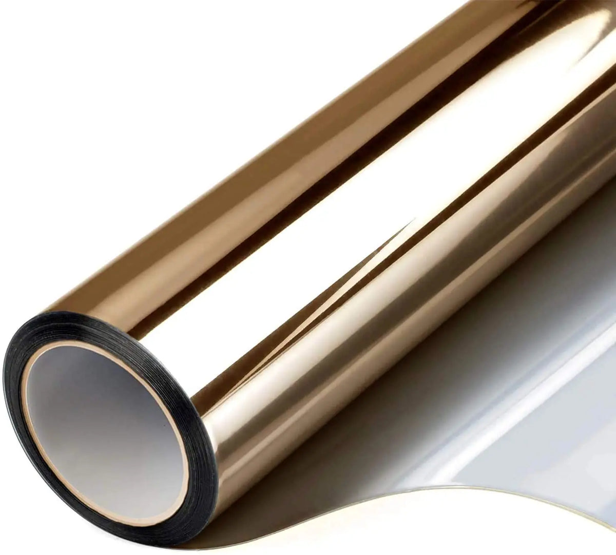 A close-up view of a roll of bronze privacy window film for sun protection and insulation.