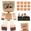 Handmade wooden shaking figure with magnetic expressions showing various facial emotions.