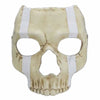 A full face resin mask shaped like a human skull with white stripes, used for Halloween or costume.