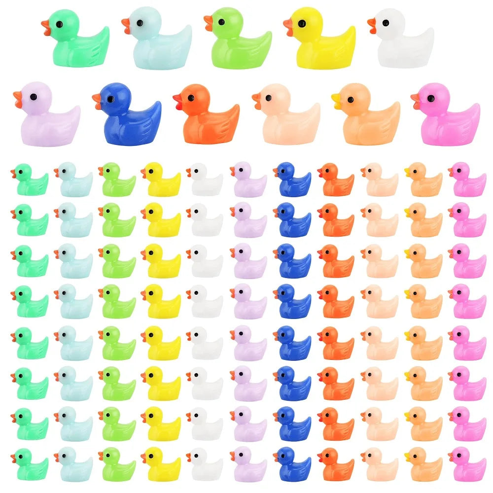 A collection of colorful resin mini mushroom figurines in various pastel and bright colors.