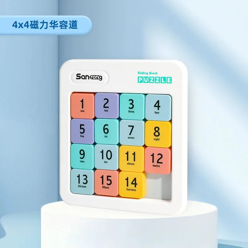 A white sliding block puzzle with numbered tiles from one to twelve, used for educational math games.